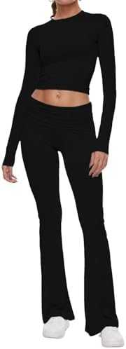 AnotherChill Women's Long Sleeve Top Foldover Flare Pants Lounge Set by AnotherChill