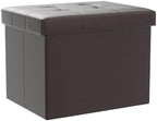 Bsketa Storage Ottoman Bench, 17" Folding Leather Foot Rest, Brown 2 Pack - Image 3