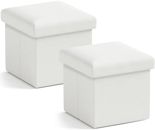 Ornavo Home Small Square Storage Ottoman, Set of 2, 12x12x12, White by OrnavoHome