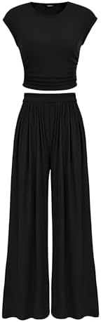 PRETTYGARDEN Women Summer 2 Piece Ribbed Knit Lounge Sets by PRETTYGARDEN