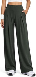 Wide Leg Yoga Pants for Women with Pockets, High Waist & Front Pleated Casual Lounge Palazzo Trousers for Workout by SolunsoLLC