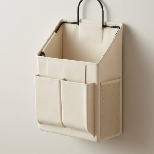 Wall-Mounted Hanging Storage Organizer Lightweight Hanging Storage Organizer with Metal Hook Large Capacity Bedside Pocket for Study Areas, Gray - Image 7