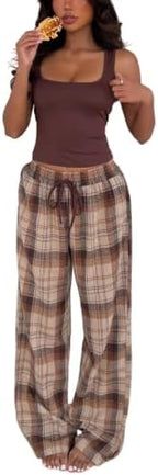 SOLY HUX Women's 2 Piece Lounge Set Tank Top and Plaid Pants Summer Pajamas by SOLYHUX