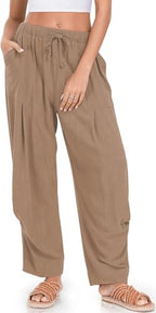 TARSE Womens Linen Barrel Pants Casual Summer Travel Lounge Trousers by TARSE