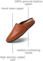 Men’s Slip-On Loafers Mules Clog Handmade Leather Slippers Hand Stitched no-Heel Casual Shoes for Men Breathable Comfortable Soft - Image 3