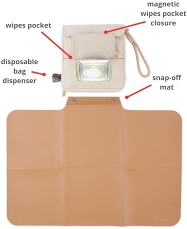 Skip Hop Travel Baby Changing Pad with Easy-Clean Surface, Covers Public Changing Stations, Wipes Pocket, Diaper Storage, Disposable Bag Dispenser and Magnetic Wipes Pocket, Clean Slate, Oat - Image 6
