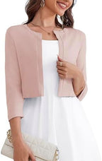 OmicGot Women's 3/4 Sleeve Bolero Shrug Open Front Cropped Cardigan Sweater by OmicGot
