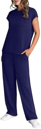 WIHOLL 2 Piece Sets for Women Casual Summer Travel Vacation Outfits Cap Sleeve Lounge Set - Image 4