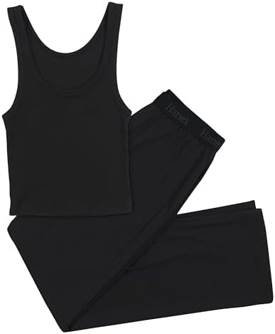 Hanes Women's Originals SuperSoft Comfywear 2 Piece Crop Tank & Lounge Pants Loungewear Set by Hanes