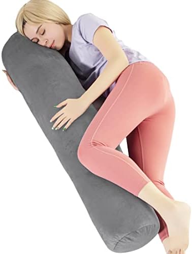 1 MIDDLE ONE Body Pillow for Adults, Bolster Pillow with Removable Velvet Cover, Long Round Cervical Roll Pillow, 47 x 7.87 Inches, Grey by 1MIDDLEONE