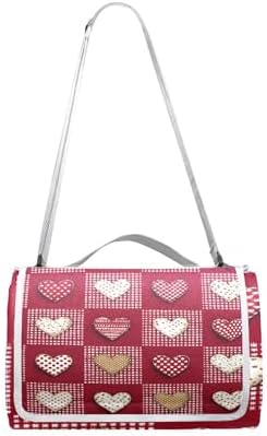 MNSRUU Picnic Blanket Waterproof Foldable, Red White Checkered Heart Large Outdoor Picnic Beach Camping Blanket Travel Mat, Shoulder Strap Tote, Rectangle 57x59in - Image 7
