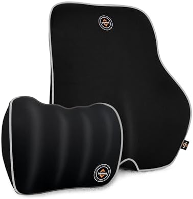 Lumbar & Neck Pillow Set, Car Headrest & Lumbar Support Cushion - Memory foam for pain relief, Ideal for Long Sitting, Travel, Driving, Office, Gaming Chair-Easy to Attach, detachable washable by Triphug