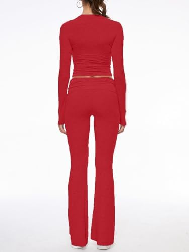 AnotherChill Women's Long Sleeve Top Foldover Flare Pants Lounge Set - Image 2