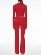 AnotherChill Women's Long Sleeve Top Foldover Flare Pants Lounge Set - Image 2