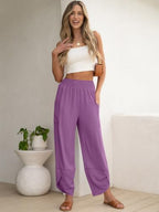 ANRABESS Womens Wide Leg Palazzo Capri Barrel Pants Cropped Trousers - Image 2