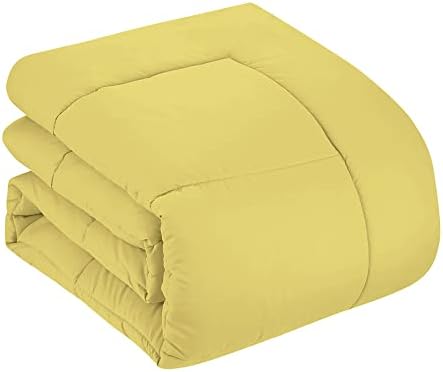 Sweet Home Collection 5 Piece Comforter Set Bag Solid Color All Season Soft Down Alternative Blanket & Luxurious Microfiber Bed Sheets, Yellow, Twin - Image 3