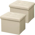 AmasSmile Ottoman with Storage,Folding Stool, 17" Leather,Beige 2 Pack by AmasSmile