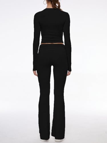 AnotherChill Women's Long Sleeve Top Foldover Flare Pants Lounge Set - Image 3