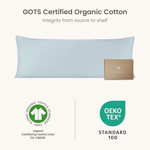 Bioweaves 100% Organic Cotton Body Pillow Cover for Body Pillowcases 300 Thread Count Soft Sateen Weave GOTS Certified with Zipped Closure - 21" x 54", Shore, Pack of 2 - Image 6