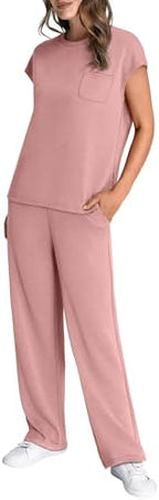 WIHOLL 2 Piece Sets for Women Casual Summer Travel Vacation Outfits Cap Sleeve Lounge Set - Image 4