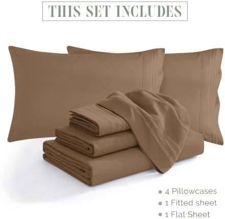 Elegant Comfort Luxurious Soft 1500 Thread Count Egyptian 6-Piece Premium Hotel Quality Wrinkle Resistant Coziest Bedding Set, Easy All Around Elastic Fitted Sheet, Deep Pocket, Cali King, Taupe - Image 4