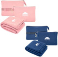 BlueHills Lightweight Travel Blanket Pillows for Two Airplane Compact Portable Traveling Essentials Flight Throws in Bag Large Plane Accessories – Pink and Navy Blue by BlueHills
