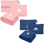 BlueHills Lightweight Travel Blanket Pillows for Two Airplane Compact Portable Traveling Essentials Flight Throws in Bag Large Plane Accessories – Pink and Navy Blue by BlueHills