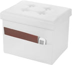 Bsketa Storage Ottoman Bench,17 Inch Folding Leather Foot Rest Stool, White by Bsketa