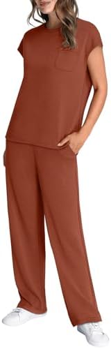 WIHOLL 2 Piece Sets for Women Casual Summer Travel Vacation Outfits Cap Sleeve Lounge Set - Image 4