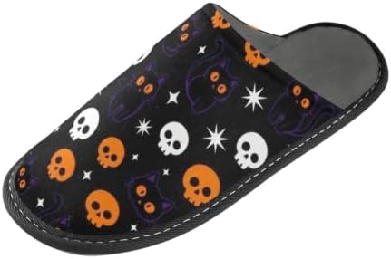Travel Slippers Halloween Black Cat and Skulls - Image 4