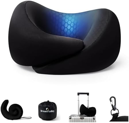 Dream Valley Memory Foam Travel Neck Pillow for Airplanes,Black,L by DreamValley