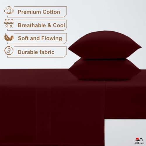 ARlinen RV Bunk Sheet Set, 34x75, 4 Piece Egyptian Cotton, Burgundy - Image 2