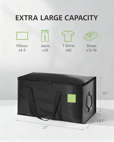 Heavy Duty Moving Bags Extra Large, Premium Storage Bags with Durable Zippers, Reinforced Handles, Moving Supplies for Clothes, Bedding, College Dorm Essentials, 12 Pack Black - Image 2