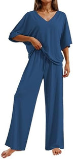 Ekouaer Pajama Sets Womens 2 Piece Short Sleeve Long Pants Pjs Lounge Set by EKOUAER
