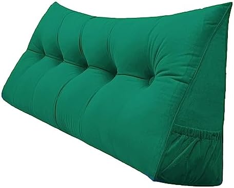 Peachwell Handmade Headboard Pillow-Queen Wedge Triangular Bed Rest Large Bolster Cushion Headboard Backrest Pillow with Removable Cover and Two Large Side Pockets (Green, Queen: 59 x 8 x 20 inches) by PEACHWELL