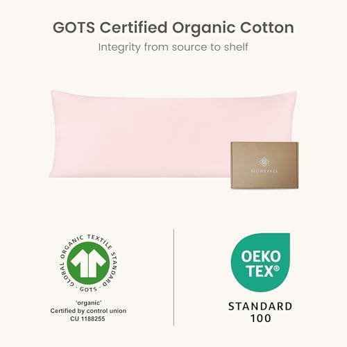 Bioweaves 100% Organic Cotton Body Pillow Cover for Body Pillowcases 300 Thread Count Soft Sateen Weave GOTS Certified with Zipped Closure - 21" x 54", Blush Pink, Pack of 2 - Image 6