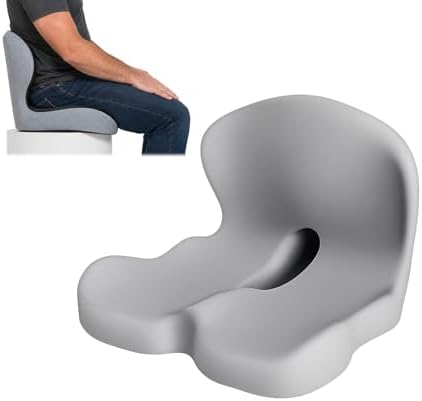 Orthopedic Seat Cushion – L-Shaped Lumbar Support Memory Foam Comfort for Long Sitting, Ergonomic Support for Office Chair, Wheelchair, Car & Travel (Light Gray,1) by Gueyi