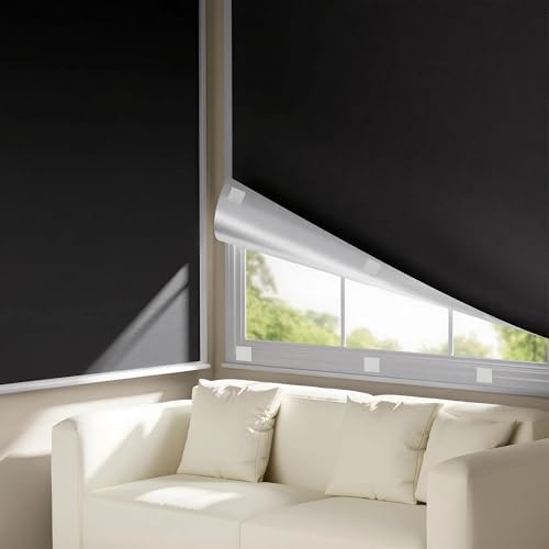 Portable Blackout Curtains for Bedroom (71" x 75"), Black Out Window Cover, No Drill Blackout Shades with Hook&Loop, for Nursery, Travel, Dorm, Apartment (Black) by TRYAST