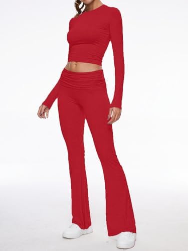 AnotherChill Women's Long Sleeve Top Foldover Flare Pants Lounge Set - Image 4