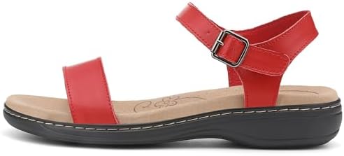 Women's Classic Flat Sandals Leather Open Toes Memory Foam One Band Ankle Strap Adjustable Slip On Shoes - Image 4