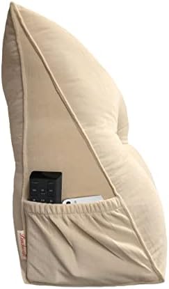 Peachwell Handmade Headboard Pillow- Triangular Wedge Support Large Bolster Cushion Headboard Backrest Pillow with Two Large Side Pockets for Bed Rest (Beige, California King: 71 x 8 x 20 inches) - Image 3