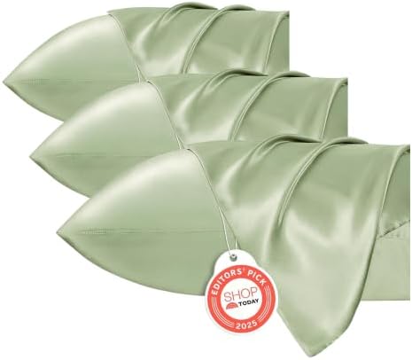 Bedsure Satin Pillowcases, Similar to Silk Pillow Cases Queen Size Set of 6, Pillow Case for Sleeping Women with Envelope Closure, Gifts for Women Men, Sage Green, 20x30 Inches, 6pcs by BEDSURE