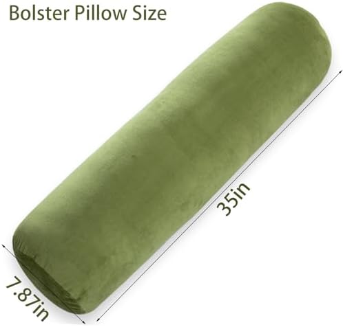 1 MIDDLE ONE Bolster Pillow for Bed, Long Round Body Pillow for Adults with Removable Velvet Cover, Decorative Tube Roll Cylinder Pillow, 35 x 7.87 Inch, Green - Image 3