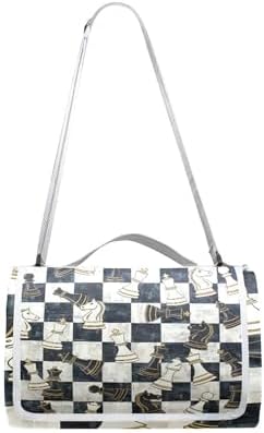 MNSRUU Picnic Blanket Waterproof Foldable, Chess Black White Grid Large Outdoor Picnic Beach Camping Blanket Travel Mat, Shoulder Strap Tote, Rectangle 57x59in - Image 7