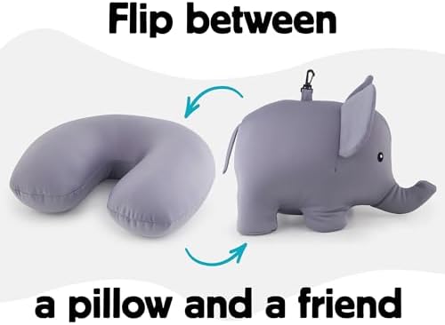 Kikkerland Zip & Flip Travel Pillow – Micro Bead Head Rest for Planes and Travel – Elephant - Image 2