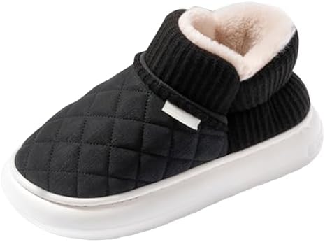 Women's Slip On Ankle Boot Slippers 2026, Closed Toe Winter Design: Diamond Quilted Upper - Ribbed Foldover Cuff | Plush Fleece Lining Thick Platform Outsole/Indoor Outdoor Lounge Travel Wear by Unknown