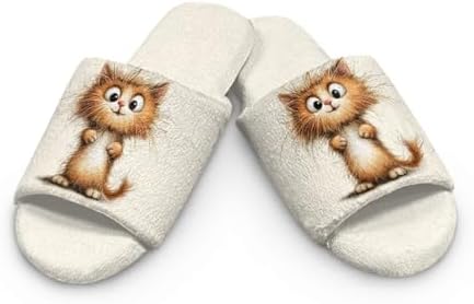Jeiento Animal Cat Pattern Slippers for Women Lady Open Toe Slippers Soft Cushion Slip Resistant Spa Slipper for Hotel,Cozy Home Shoes - Image 4