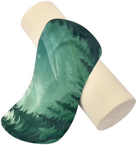 Mountain Forest Trees Green 02 Neck Roll Pillow Bolster Round Health Memory Foam Long Cervical Cylinder Pillows with Removable Washable Cover for Body Bed Legs Back Yoga - Image 3