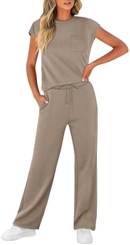 WIHOLL 2 Piece Sets for Women Casual Summer Travel Vacation Outfits Cap Sleeve Lounge Set - Image 3