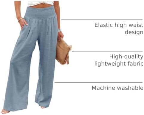 Angerella Womens Elastic High Waisted Palazzo Pants Casual Wide Leg Long Lounge Pant Trousers with Pocket - Image 4
